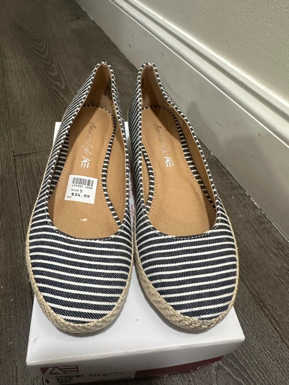 NWT American Eagle Ella Striped Espadrille Wedge Sandals - Size 5